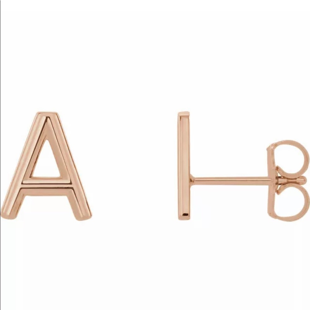 Rose Gold A Initial Earring 14K